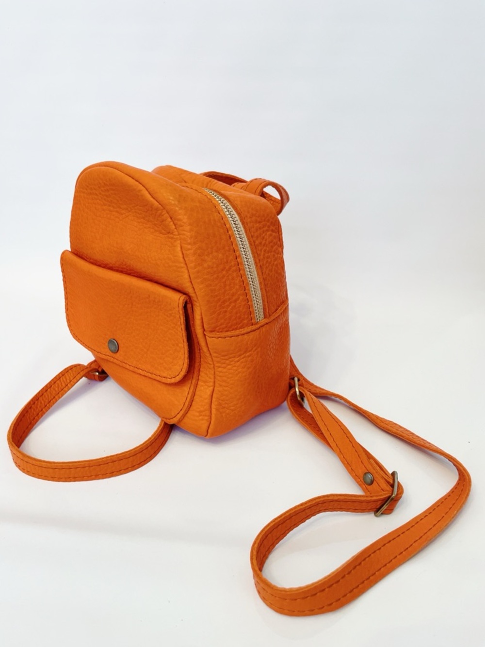 Orange Mini Backpack — Women’s Compact Leather Backpack - Picture 4 of 12